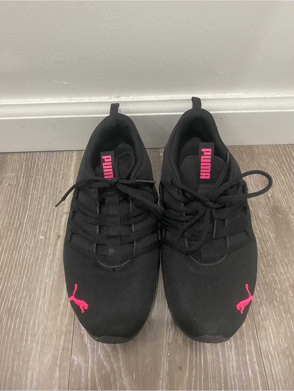 Puma Black Athletic Sneakers with Pink Logo Accents